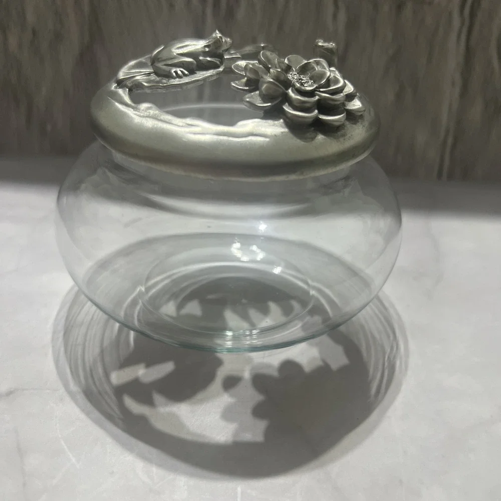 🌸 Vintage 1992 Ganz Canada Pewter Frog & Lily Pad Vanity Powder Jar